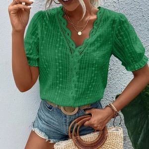 Boho Swiss dot tie neck puff sleeve blouse